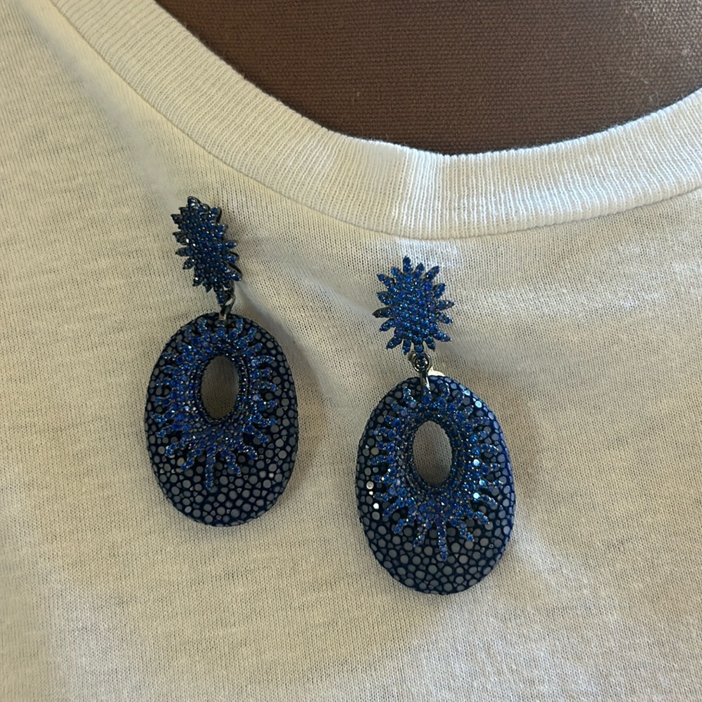 Angelique de Paris Blue Spinel and Shagreen Post Statement Earrings RARE